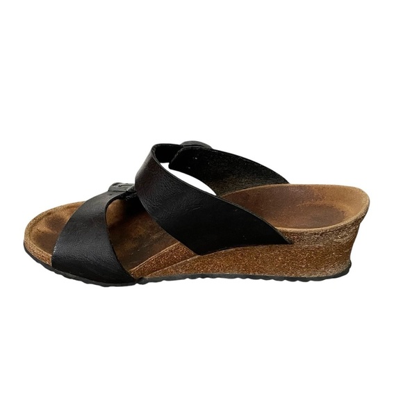 BIRKENSTOCK Papillio Dorothy Graceful Cork Wedge Leather Buckle Sandal Black 10 - Picture 4 of 15